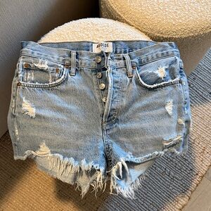 Agolde Parker Light Wash Distressed Denim Shorts